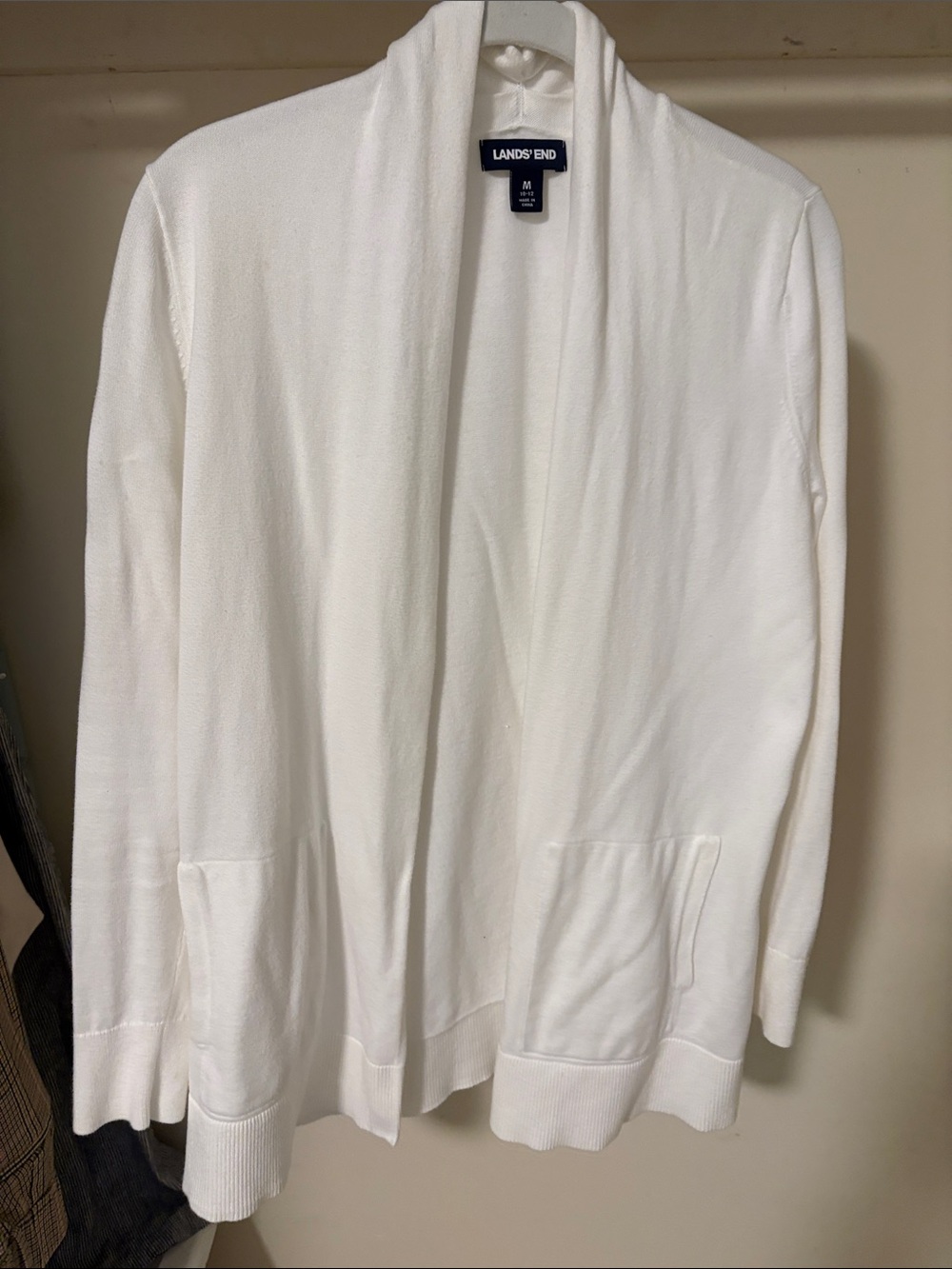 Lands' End Men's Cream Shawl-Collar Open Cardigan